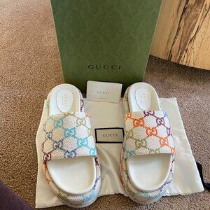 WOW GUCCI PLATFORM MULTI COLOR PLATFORM SANDALS SZ 39